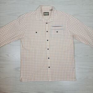 Howler Bros Button‎ Up Shirt Mens M White Checkered Pockets Monkey Logo Preppy